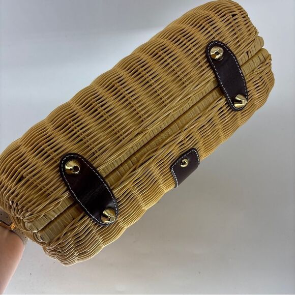 Etienne Aigner Brown and Tan hand Bag with Woven Wicker Texture with wallet - Picture 11 of 16